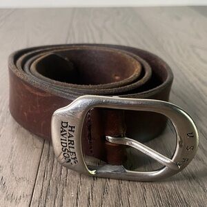 Harley-Davidson Brown Leather Belt w/ Silver Harley-Davidson Buckle USA Made 36